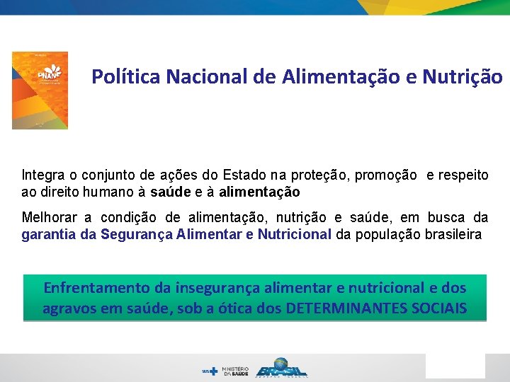 Política Nacional de Alimentação e Nutrição Integra o conjunto de ações do Estado na Política Nacional de Alimentação e Nutrição Integra o conjunto de ações do Estado na