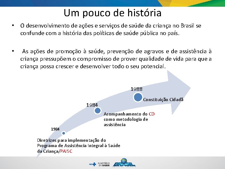 Um pouco de história • O desenvolvimento de ações e serviços de saúde da Um pouco de história • O desenvolvimento de ações e serviços de saúde da