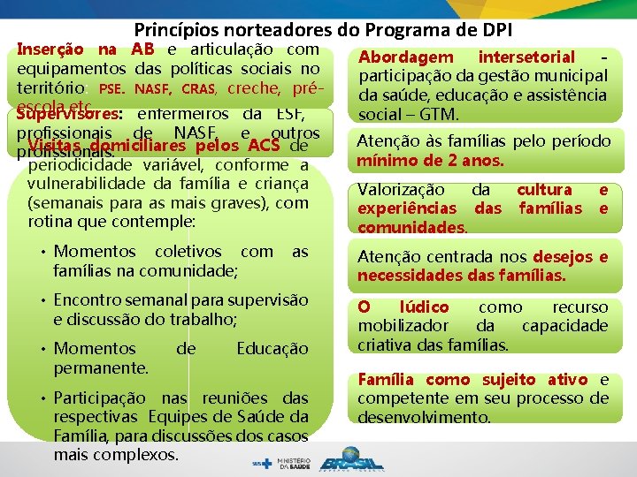 Princípios norteadores do Programa de DPI Inserção na AB e articulação com equipamentos das Princípios norteadores do Programa de DPI Inserção na AB e articulação com equipamentos das
