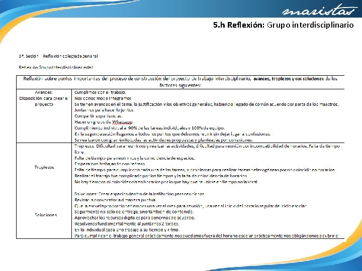 5. h Reflexión: Grupo interdisciplinario 