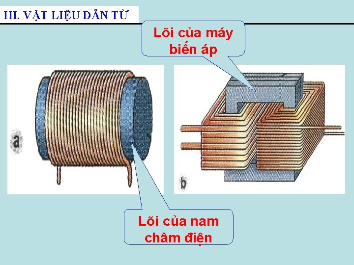 III. VẬT LIỆU DẪN TỪ Lõi của máy biến áp Lõi của nam châm