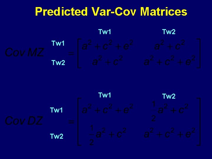 Predicted Var-Cov Matrices Tw 1 Tw 2 