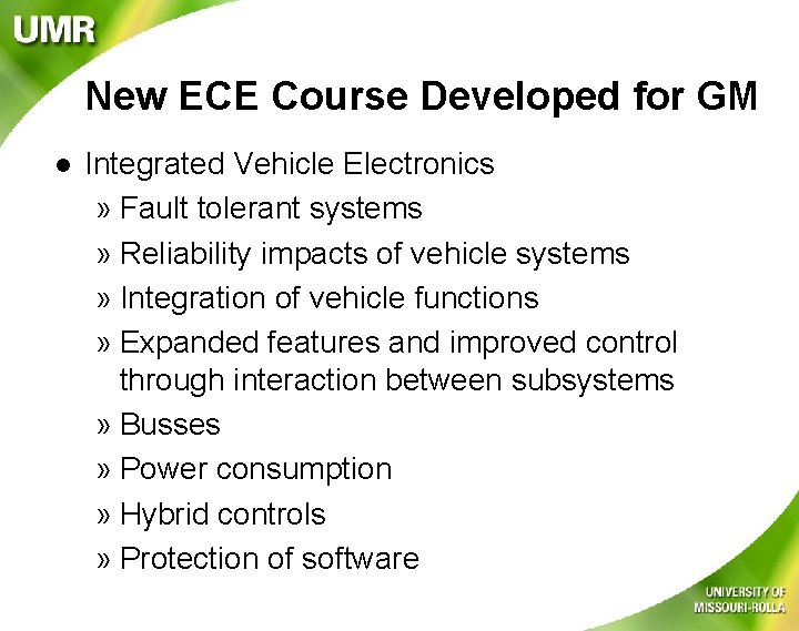 New ECE Course Developed for GM l Integrated Vehicle Electronics » Fault tolerant systems