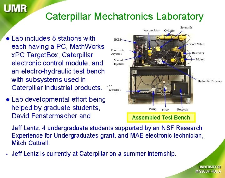 Caterpillar Mechatronics Laboratory l Lab includes 8 stations with each having a PC, Math.