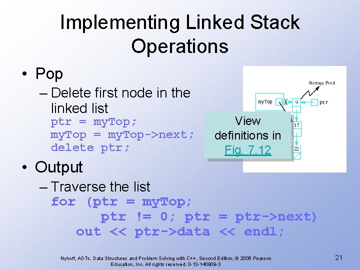 Implementing Linked Stack Operations • Pop – Delete first node in the linked list