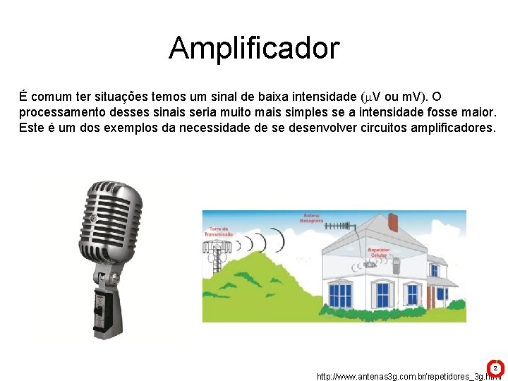 Amplificador É comum ter situações temos um sinal de baixa intensidade (m. V ou