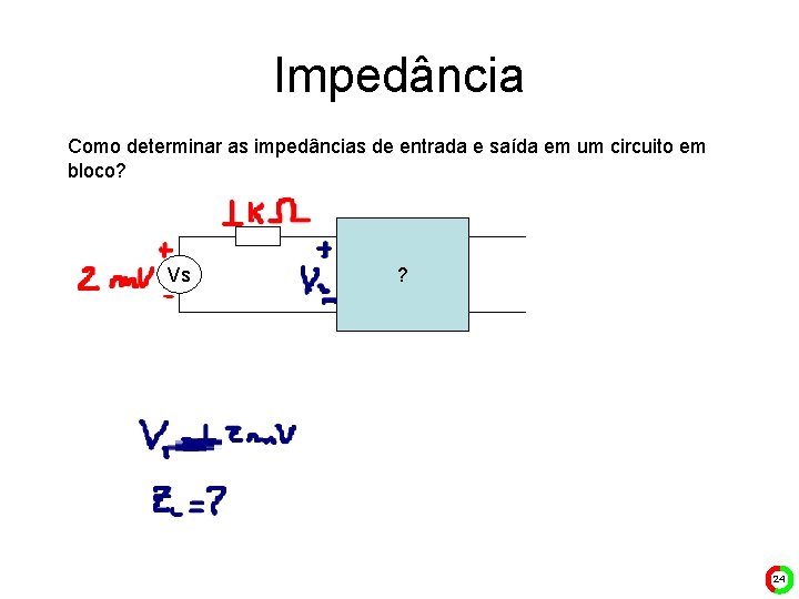 Impedância Como determinar as impedâncias de entrada e saída em um circuito em bloco?