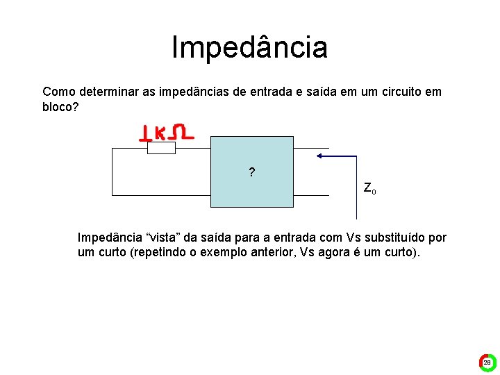 Impedância Como determinar as impedâncias de entrada e saída em um circuito em bloco?