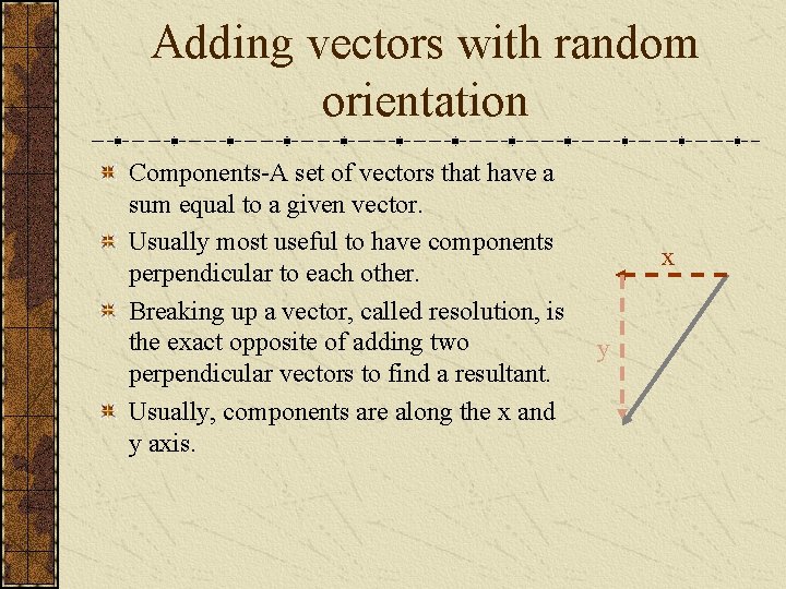 Adding vectors with random orientation Components-A set of vectors that have a sum equal