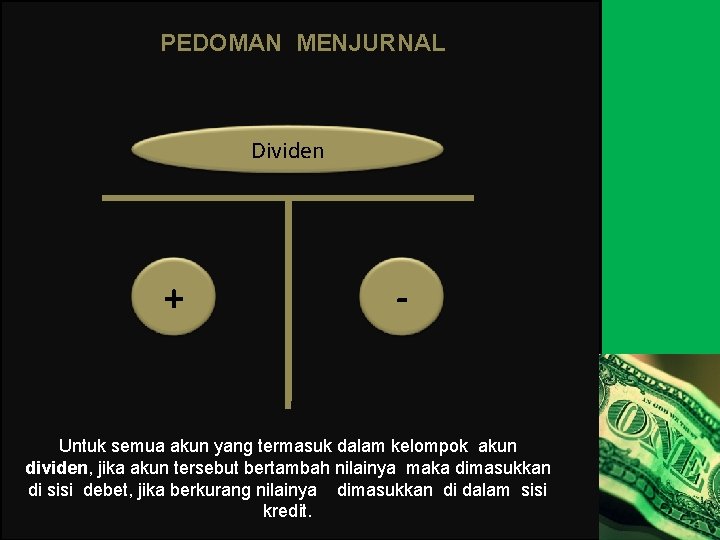 PEDOMAN MENJURNAL Dividen + - Untuk semua akun yang termasuk dalam kelompok akun dividen,