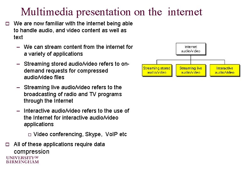 Multimedia presentation on the internet o We are now familiar with the internet being