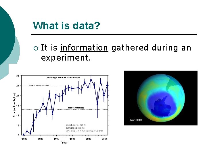What is data? ¡ It is information gathered during an experiment. 