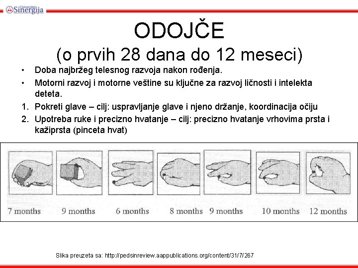 ODOJČE (o prvih 28 dana do 12 meseci) • • Doba najbržeg telesnog razvoja