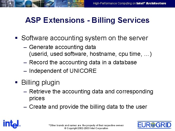 EMEA HPTC Virtual Team High-Performance Computing on Intel® Architecture ASP Extensions - Billing Services