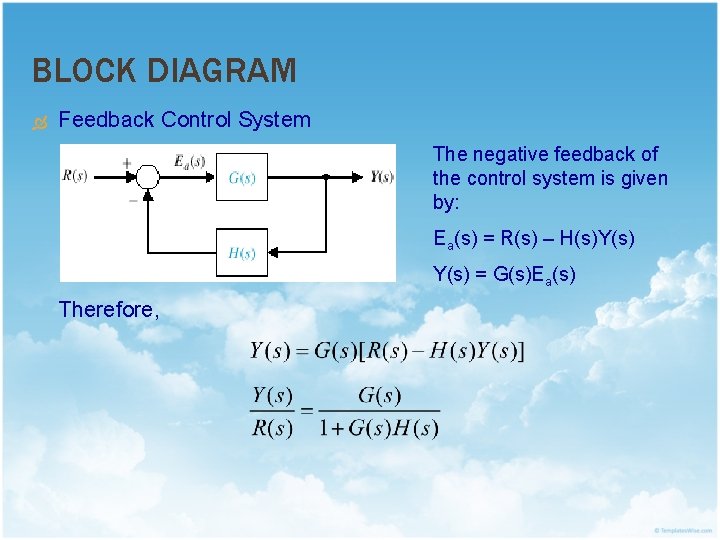 BLOCK DIAGRAM Feedback Control System The negative feedback of the control system is given