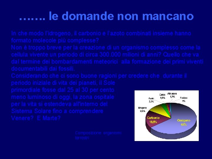 ……. le domande non mancano In che modo l’idrogeno, il carbonio e l’azoto combinati