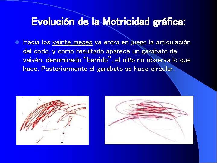 Evolución de la Motricidad gráfica: l Hacia los veinte meses ya entra en juego