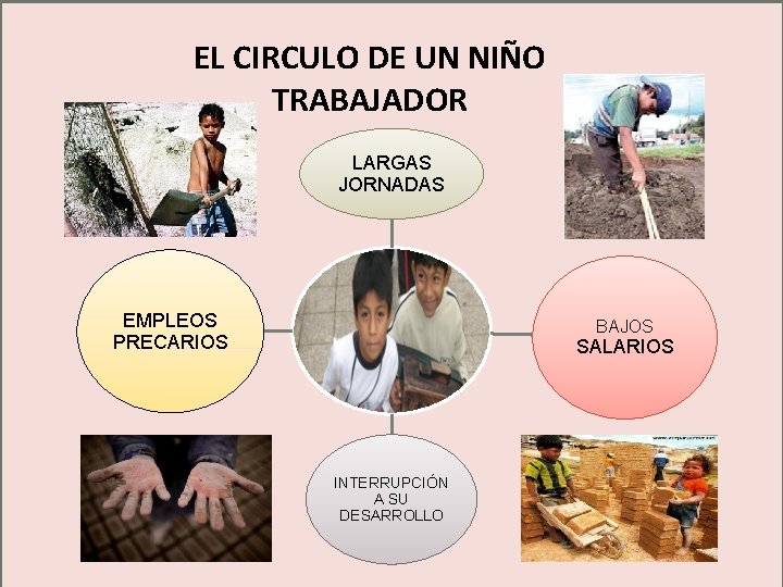 EL CIRCULO DE UN NIÑO TRABAJADOR LARGAS JORNADAS EMPLEOS PRECARIOS BAJOS SALARIOS INTERRUPCIÓN A