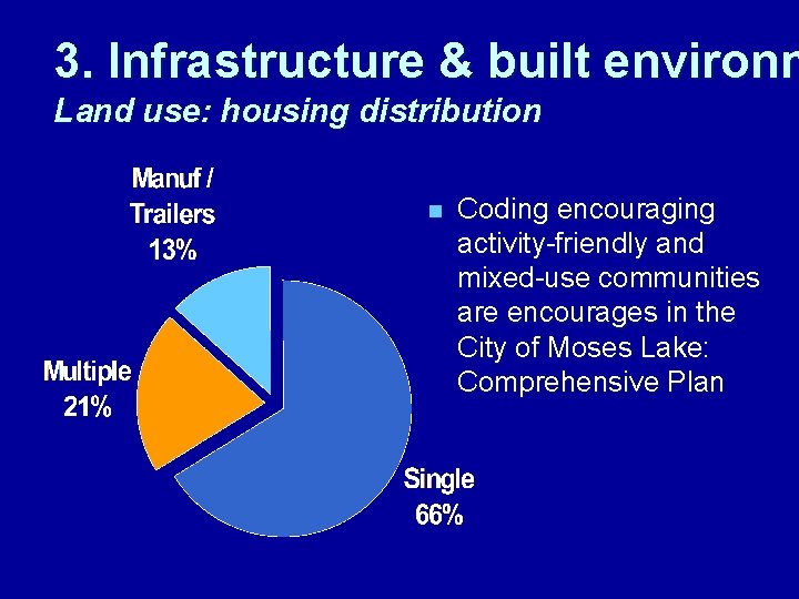 3. Infrastructure & built environm Land use: housing distribution n Coding encouraging activity-friendly and