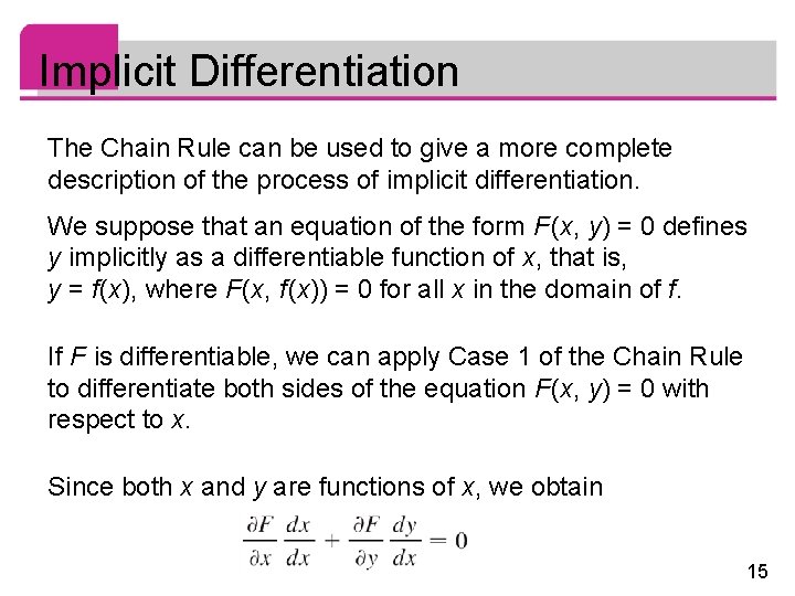 Implicit Differentiation The Chain Rule can be used to give a more complete description