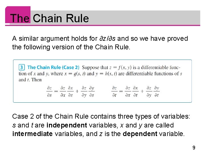The Chain Rule A similar argument holds for ∂z /∂s and so we have