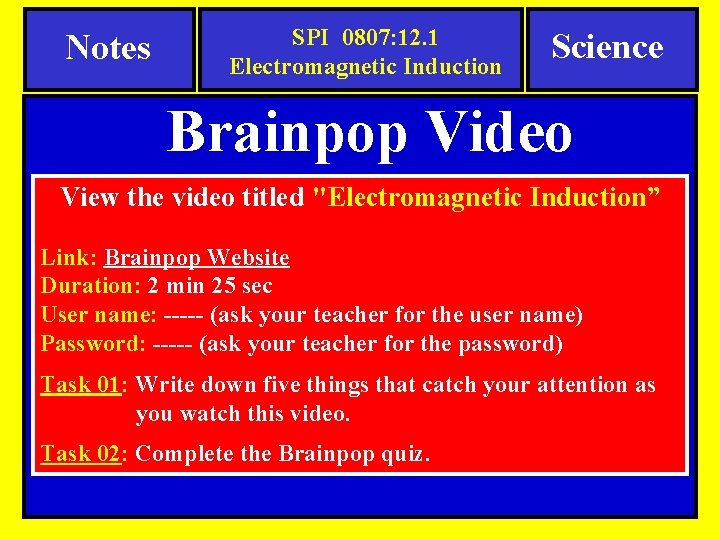 Notes SPI 0807 12 1 Electromagnetic Induction Science