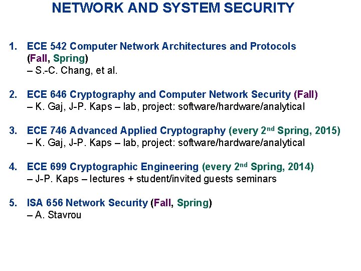 NETWORK AND SYSTEM SECURITY 1. ECE 542 Computer Network Architectures and Protocols (Fall, Spring)