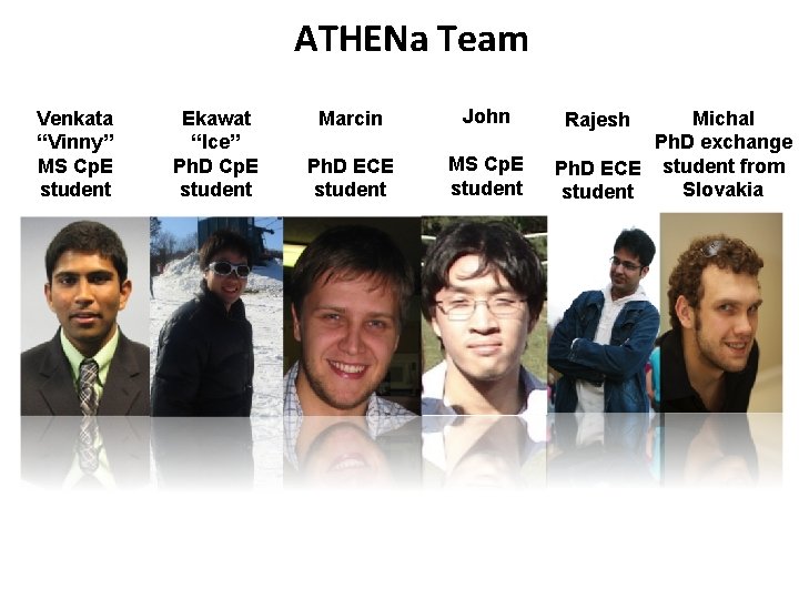 ATHENa Team Venkata “Vinny” MS Cp. E student Ekawat “Ice” Ph. D Cp. E