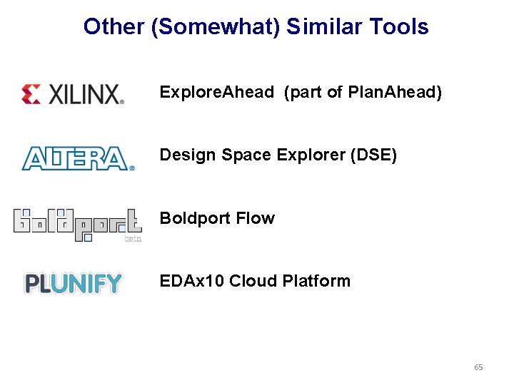 Other (Somewhat) Similar Tools Explore. Ahead (part of Plan. Ahead) Design Space Explorer (DSE)