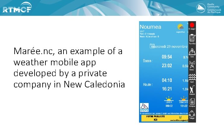 Marée. nc, an example of a weather mobile app developed by a private company