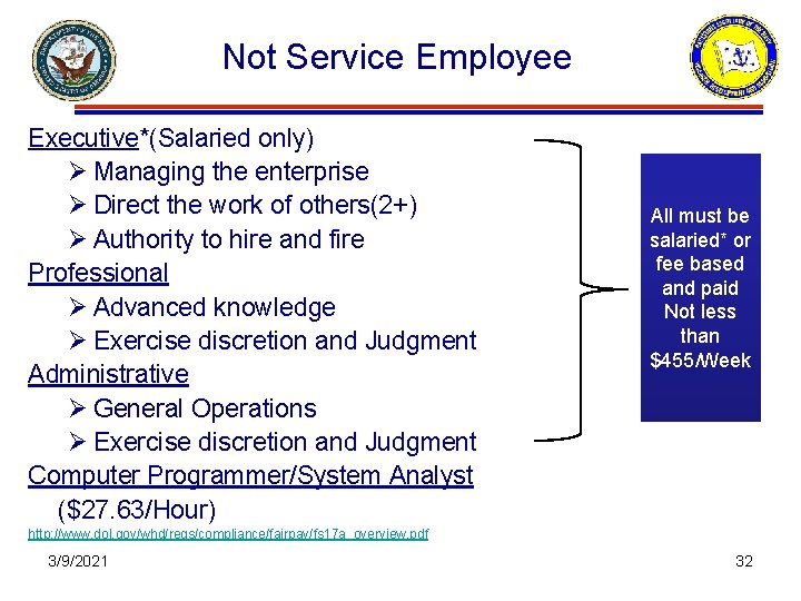 Not Service Employee Executive*(Salaried only) Ø Managing the enterprise Ø Direct the work of
