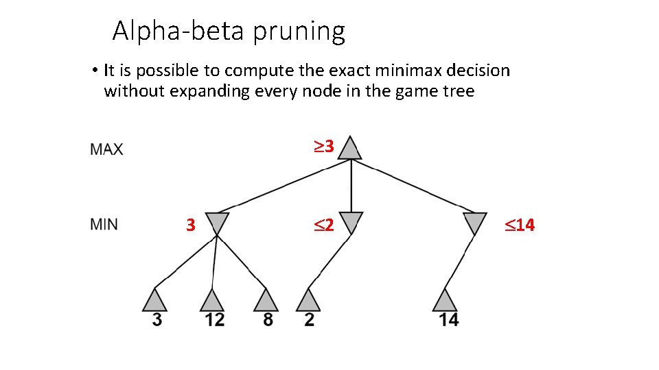 Alpha-beta pruning • It is possible to compute the exact minimax decision without expanding