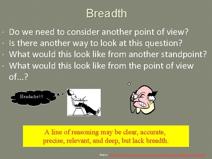 Breadth Do we need to consider another point of view? Is there another way