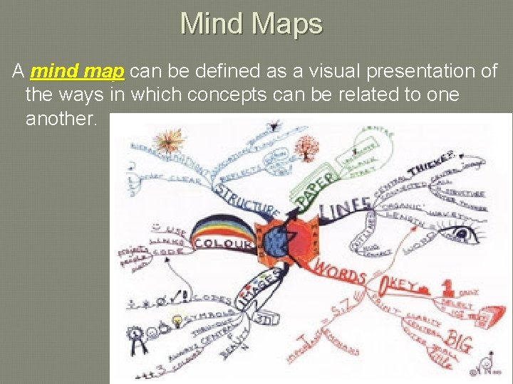 Mind Maps A mind map can be defined as a visual presentation of map