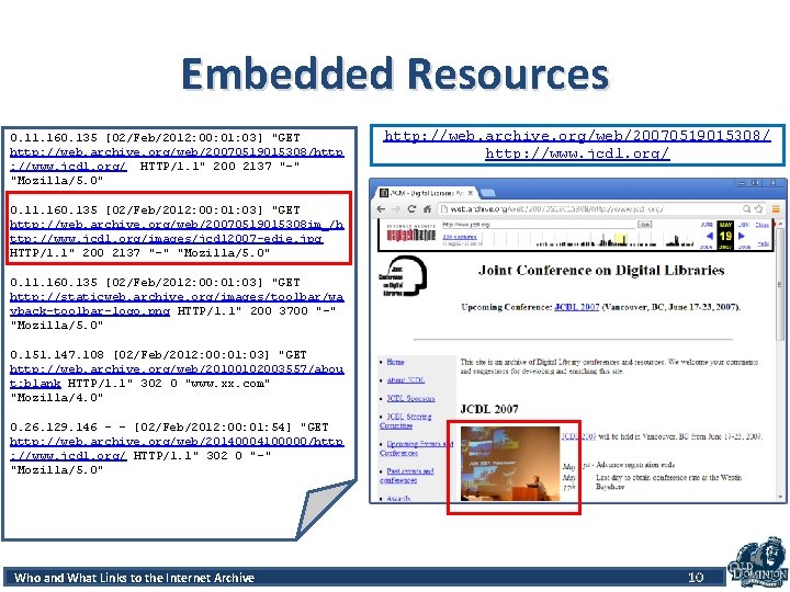 Embedded Resources 0. 11. 160. 135 [02/Feb/2012: 00: 01: 03] "GET http: //web. archive.
