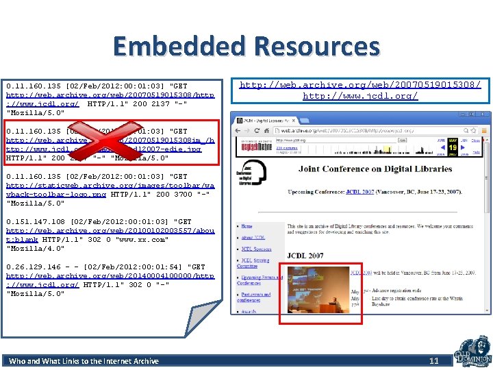 Embedded Resources 0. 11. 160. 135 [02/Feb/2012: 00: 01: 03] "GET http: //web. archive.