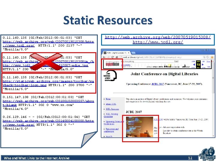 Static Resources 0. 11. 160. 135 [02/Feb/2012: 00: 01: 03] "GET http: //web. archive.