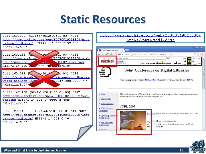 Static Resources 0. 11. 160. 135 [02/Feb/2012: 00: 01: 03] "GET http: //web. archive.