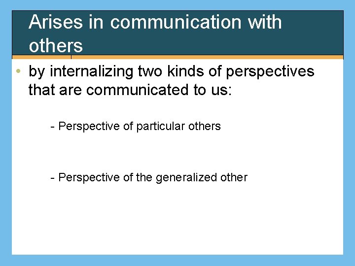 Arises in communication with others • by internalizing two kinds of perspectives that are