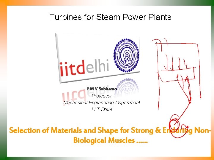 Turbines for Steam Power Plants P M V Subbarao Professor Mechanical Engineering Department I