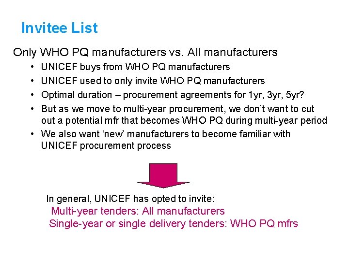 Invitee List Only WHO PQ manufacturers vs. All manufacturers • • UNICEF buys from