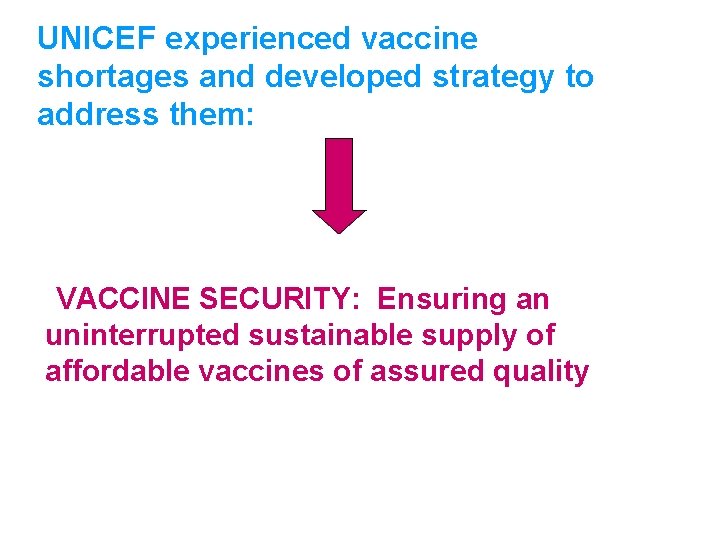 UNICEF experienced vaccine shortages and developed strategy to address them: VACCINE SECURITY: Ensuring an
