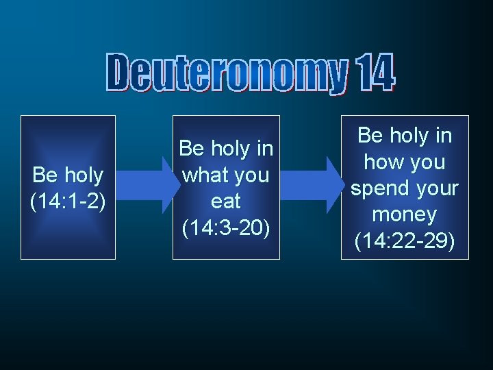 Be holy (14: 1 -2) Be holy in what you eat (14: 3 -20)