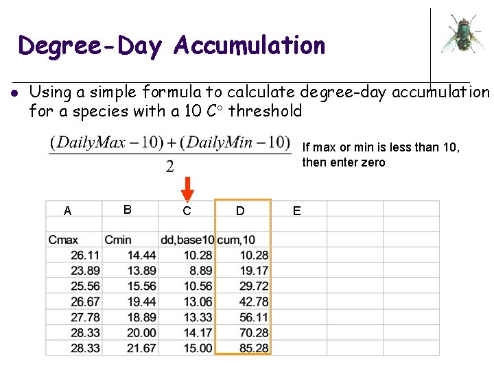 Degree-Day Accumulation l Using a simple formula to calculate degree-day accumulation for a species