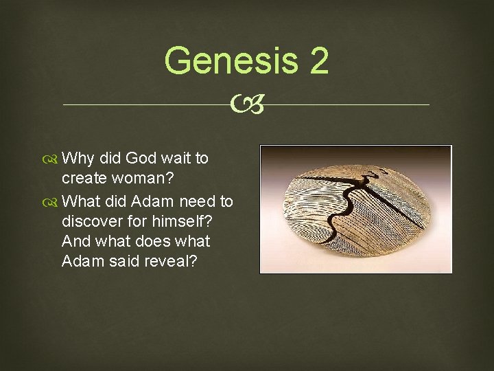 Genesis 2 Why did God wait to create woman? What did Adam need to