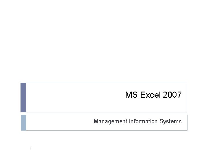 MS Excel 2007 Management Information Systems 1 