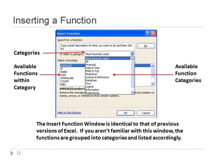 Inserting a Function 12 