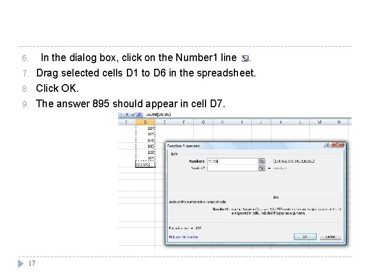 6. 7. 8. 9. 17 In the dialog box, click on the Number 1