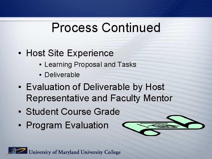 Process Continued • Host Site Experience • Learning Proposal and Tasks • Deliverable • Process Continued • Host Site Experience • Learning Proposal and Tasks • Deliverable •