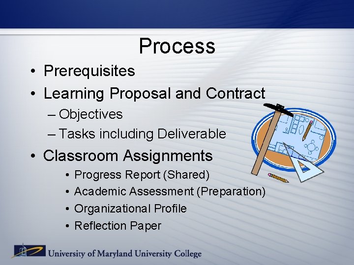 Process • Prerequisites • Learning Proposal and Contract – Objectives – Tasks including Deliverable Process • Prerequisites • Learning Proposal and Contract – Objectives – Tasks including Deliverable